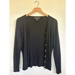 VTG 90s R.J. Collection Black L Ribbed Knit Cardigan Crew neck Minimalist Grunge